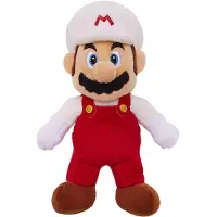 JAKKS Pacific Super Mario Bros. Fire Mario Plüschfigur 20 cm – Detailgetreues weiches Stofftier zum Sammeln