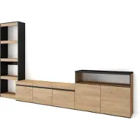 Skraut Home Wohnwand Wohnzimmer, 310x35x186cm, Für TV-Geräte bis zu 65", Wohnzimmer Möbel, Eiche und Schwarz
