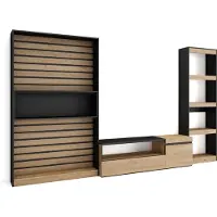Skraut Home Wohnwand Wohnzimmer, 320x35x186cm, Wohnzimmer Möbel, Eiche und Schwarz