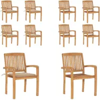 vidaXL Stapelbare Gartenstühle mit Kissen 4 Stk. Massivholz Teak - Gartenstuhl - Gartenstühle - Holzstuhl - Holzstühle