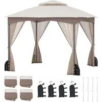 Costway 3x3m Pavillon mit Moskitonetz, 4 Sandsäcken & Doppeldach, wasserdicht, stabil, Winterfest, Partyzelt, Gartenpavillon Khaki