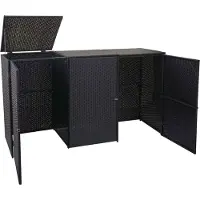 Mendler 3er-Mülltonnenverkleidung MCW-E25, Mülltonnenbox Mülltonnenabdeckung, Poly-Rattan 3x120l schwarz