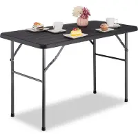 Relaxdays Gartentisch, Holzoptik, eckig, HxBxT: 74 x 118 x 60 cm, Kunststoff, Metall, klappbarer Terrassentisch, schwarz