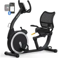 Merach Liege-Heimtrainer für Zuhause, gelenkschonendes Fitnessbike bis 135 kg, Dual-Belt-Antrieb, ergonomischer Sitz mit Rückenlehne