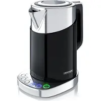 Arendo Wasserkocher mit Temperatureinstellung 70°C - 100°C, Temperaturwahl, Temperaturanzeige, Edelstahl, 1,7 L, 3000W, Warmhaltefunktion, schwarz/silber