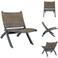 vidaXL Relaxstuhl Grau Natur Kubu-Rattan und Massivholz Mahagoni - Sessel