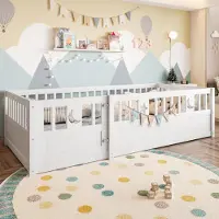 STILVORA Kinderbett 90×190 ohne Lattenrost,Holzbett mit Sicherheitsgeländer,Bettgestell in Minimalistischer Stil mit Stern- und Monddekoration,Weiß