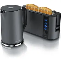 Arendo Frühstücksset, Wasserkocher mit Temperatureinstellung, Edelstahl, 2200W, 1,5L + Toaster 2 Scheiben, Langschlitztoaster 2 Scheiben, Langschlitz, 1000W, Grau