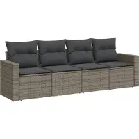 vidaXL 4-tlg. Garten-Sofagarnitur mit Kissen Grau Poly Rattan