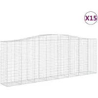 vidaXL Gabionen mit Hochbogen 15 Stk 400x50x140/160cm Verzinktes Eisen