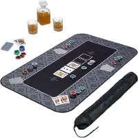 Relaxdays Pokermatte 100 x 60 cm, Texas Holdem, Pokertischauflage groß, rutschhemmend, Polyester, Pokerzubehör, schwarz