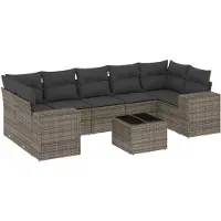 vidaXL 8-tlg. Garten-Sofagarnitur mit Kissen Grau Poly Rattan