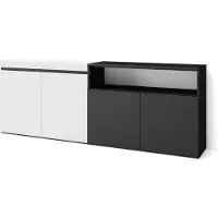 Skraut Home Sideboard, Highboard, 200x35x75cm, 4 Türen, Wohnzimmer, Küche, Weiß und Schwarz