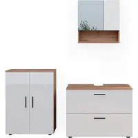 Vicco Badmöbel-Set Irma Weiß Hochglanz/Goldkraft Eiche 3 Teile, mit Unterschrank 80 cm, Model 40541