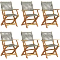 vidaXL Gartenstühle 6 Stk. Klappbar Grau Poly Rattan & Massivholz