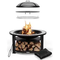 Blumfeldt Merano Circolo 3-in-1-Feuerschale mit Grillfunktion als Tisch nutzbar 87 cm Durchmesser Hellgrau