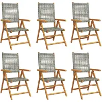 vidaXL Gartenstuhl Verstellbar 6 Stk. Grau Poly Rattan Massivholz