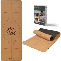 DH FitLife Yogamatte aus Kork & TPE (kleiner Lotos), Gymnastikmatte 183 x 61 x 0,6 cm, Yoga mat Sportmatte Fitnessmatte rutschfest, Yoga Matte dicker mit Orientierungslinien