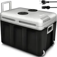 Tillvex Kühlbox elektrisch 40L Anthrazit mit Rollen | Mini-Kühlschrank 230 V und 12 V für KFZ Auto Camping | kühlt & wärmt | ECO-Modus