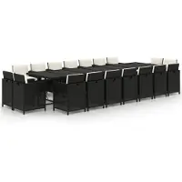 vidaXL 19-tlg. Garten-Essgruppe mit Kissen Poly Rattan Schwarz