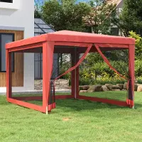 PUEAZU Partyzelt mit 4 Mesh-Seitenwänden Rot 3x4 m HDPE - Pavillons & Partyzelte &4948