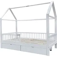 HOME DELUXE - Kinderbett STERNENLAND mit Schubladen - 90 x 200 cm, Farbe: Weiß, Kiefernholz, inkl. Rausfallschutz und Tonieboxhalterung I Kinderbettchen Jugendbett Babybett