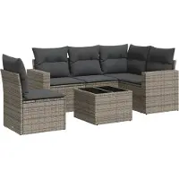 vidaXL 6-tlg. Garten-Sofagarnitur mit Kissen Grau Poly Rattan