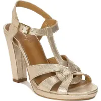 MACIEJKA Goldene Naturleder Sandalen mit 11,5 cm Absatz und praktischer Schnalle
