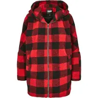 Urban Classics Winterjacke Damen Ladies Hooded Oversized Check Sherpa Jacket rot/schwarz XL