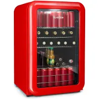 Klarstein PopLife Getränkekühler - Mini-Bar, Retrokühlschrank, 0-10°C, nur 39 dB, 115 L, umweltfreundlich, doppelt verglaste Tür, Retro-Design, rot