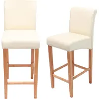 Mendler 2er-Set Barhocker HWC-C33, Barstuhl Tresenhocker, Holz creme, helle Beine, Leder