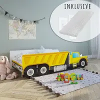 KIDS Collection Autobett Kinderbett Jugendbett mit Rausfallschutz & Matratze Baustelle Bagger Kran Kipplader Kinder Spielbett 80x160 cm von 3. bis 10. Lebensjahr