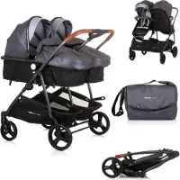 Chipolino Duo Smart Zusammenklappbarer Kinderwagen für 2 Kinder Silber Grau Schwarz