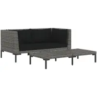 vidaXL 3-tlg. Garten-Lounge-Set Dunkelgrau Halbrundes Poly Rattan