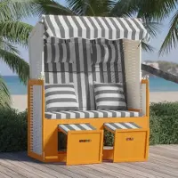 vidaXL "2025"Cloris Strandkorb mit Kissen Poly Rattan & Massivholz Weiß & Grau,Gartenliegen86357
