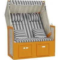 Syfax Strandkorb mit Kissen Poly Rattan & Massivholz Weiß & Grau