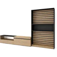 Skraut Home Wohnwand Wohnzimmer, 310x35x186cm, Für TV-Geräte bis zu 80", Wohnzimmer Möbel, Eiche und Schwarz