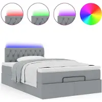 Syfax Ottoman-Bett mit Matratze & LEDs Hellgrau 120x190 cm Stoff