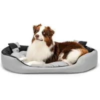 Lionto Hundebett, stilvolles 4-in-1 Hundekörbchen, wasserabweisend, kratzfest & pflegeleicht, 110x80 cm, grau/schwarz