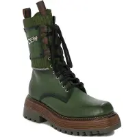 MACIEJKA Grüne Damen Leder Stiefeletten geschnürt Reißverschluss 6 cm Absatz 3 cm Plateau