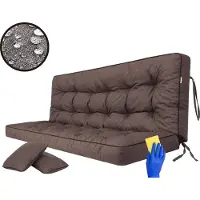 Sellbee Bankauflage für Schaukelkissen, Polsterauflage für Gartenbank & Hollywoodschaukel,Sitzkissen & Rückenkissen, gesteppt, inkl. 2 Seitenkissen, 180 cm - dunkelbraun