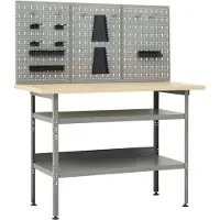 Syfax Werkbank mit 3 Werkzeugwänden Grau Stahl/Holzwerkstoff 120x60x85 cm Tragkraft 300 kg