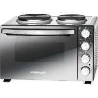 Rommelsbacher Kleinküche KM 3300, 2 Gussheizplatten, Backofen mit 30 Litern Volumen, Ober-/Unterhitze, Umluft, Drehspieß, Doppelverglasung, 3 Einschubebenen, 3250 Watt