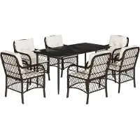 vidaXL 7-tlg. Garten-Essgruppe mit Kissen Braun Poly Rattan