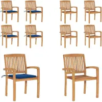 vidaXL Stapelbare Gartenstühle mit Kissen 4 Stk. Massivholz Teak - Gartenstuhl - Gartenstühle - Holzstuhl - Holzstühle