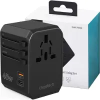 Choetech Universal-Reiseladegerät 2x USB-C 2x USB-A PD 45W US EU UK AU Stecker Schwarz