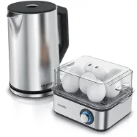 Arendo Frühstücks-Set, 8er Eierkocher EIGHTCOOK, Wasserkocher mit Temperatureinstellung, Silber