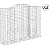 vidaXL Gabionen mit Hochbogen 3 Stk. 300x50x220/240cm Verzinktes Eisen
