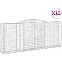 vidaXL Gabionen mit Hochbogen 15 Stk 400x50x160/180cm Verzinktes Eisen