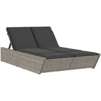 vidaXL Doppel-Sonnenliege mit Kissen Grau Poly Rattan